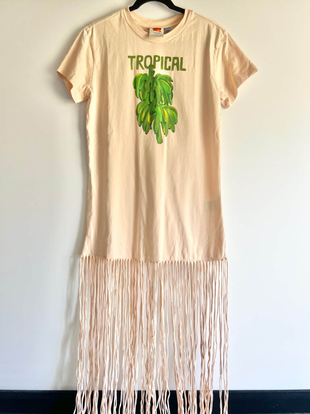 FARM Rio Peach Tropical Banana Fringe Swim Cover-Up T-Shirt Dress Size XS - Picture 5 of 11
